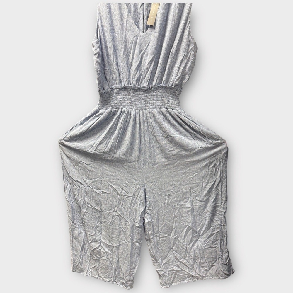 NWT Premise L Soothing Sea Blue Sleeveless Smocked Wide Leg Jumpsuit - Picture 8 of 9
